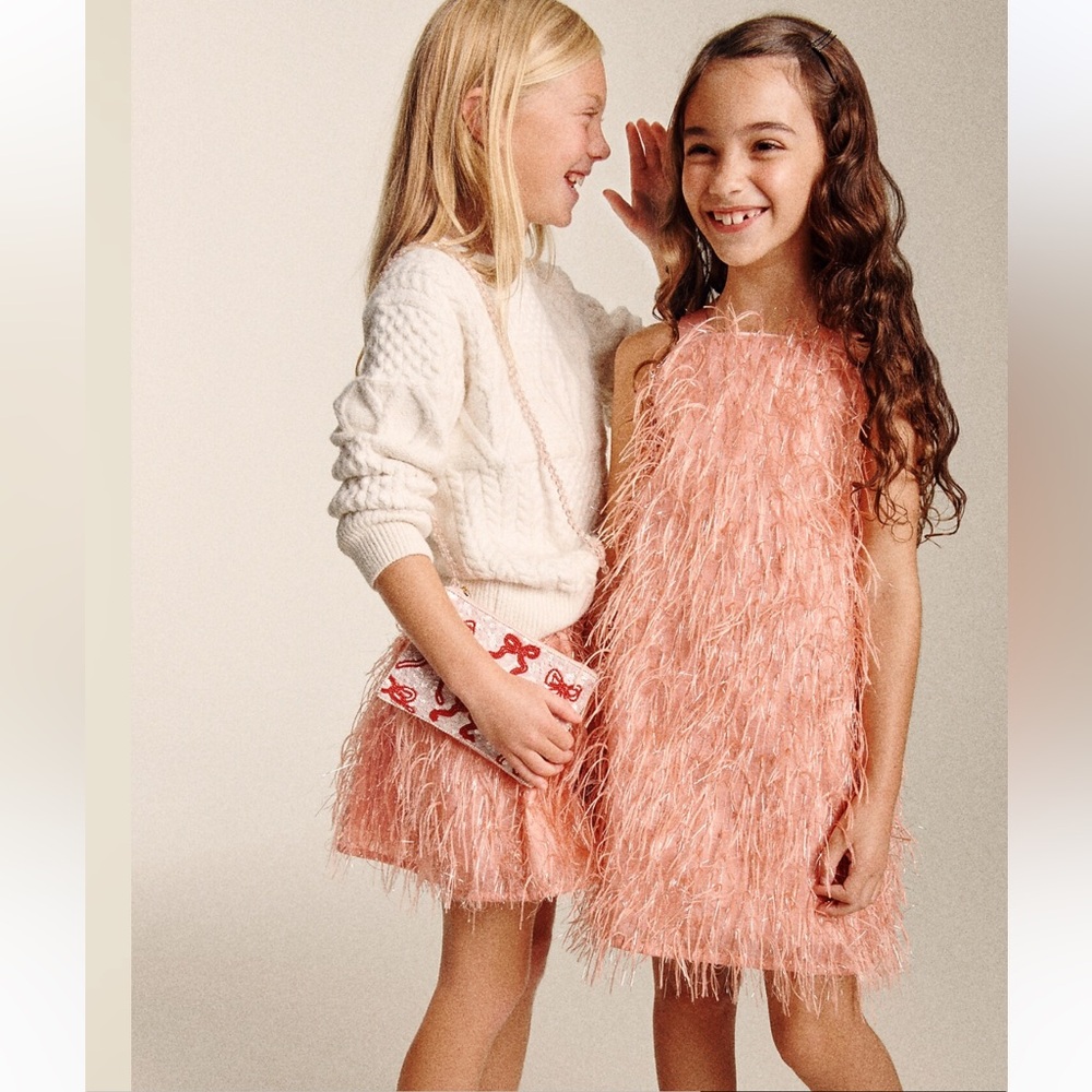 New with tags J.Crew Crewcuts Collection Girls Pink tinsel Fringe feathers dress
